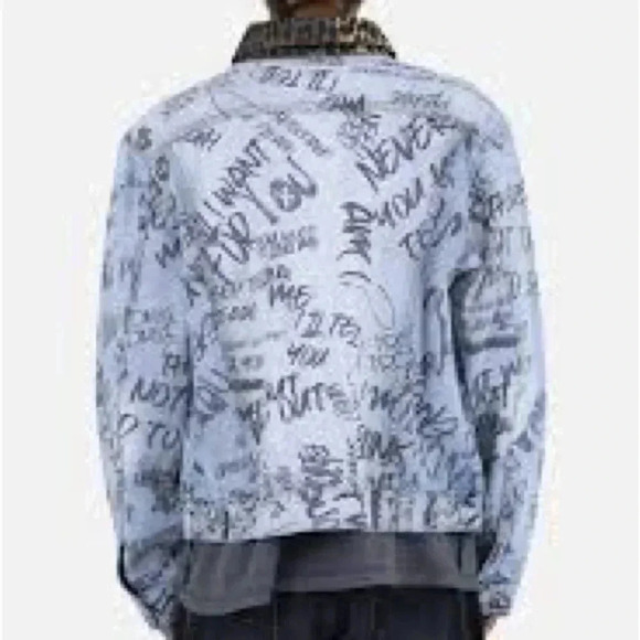 NWT MNML  Blue Scribble Trucker Graffiti Jacket Men's Jacket - Picture 7 of 12